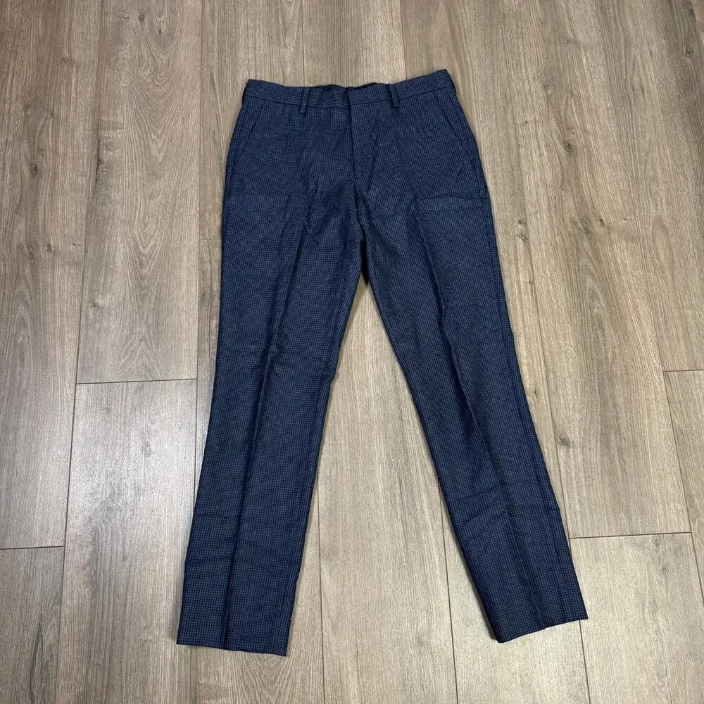 J.Crew Ludlow Slim-fit Suit Pants Mens 29x32 Blue Houndstooth Cotton-wool Blend